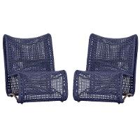 2 Poltronas Texas Em Alumínio Marrom Corda Náutica Trama Azul - 1