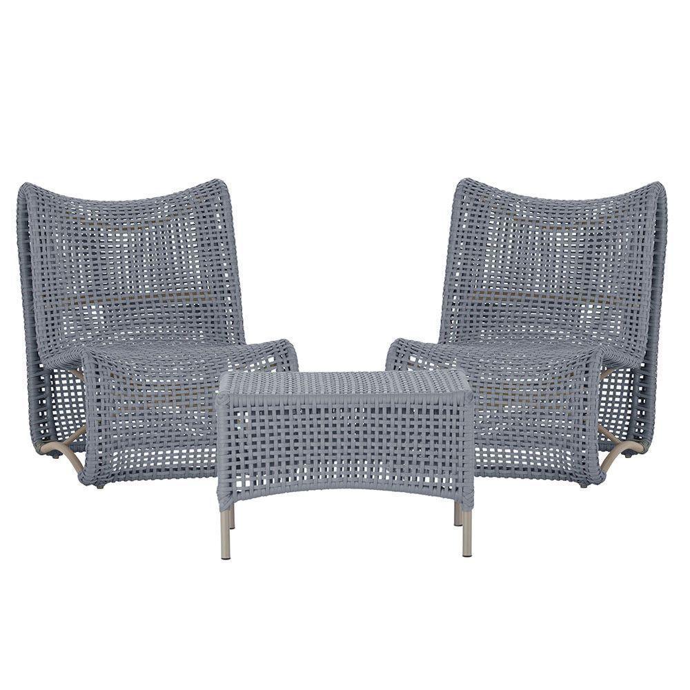 2 Poltronas E Mesa Texas Alumínio Fendi Corda Náutica Trama Prata - 1