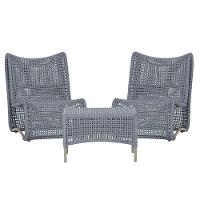 2 Poltronas E Mesa Texas Alumínio Fendi Corda Náutica Trama Prata - 1