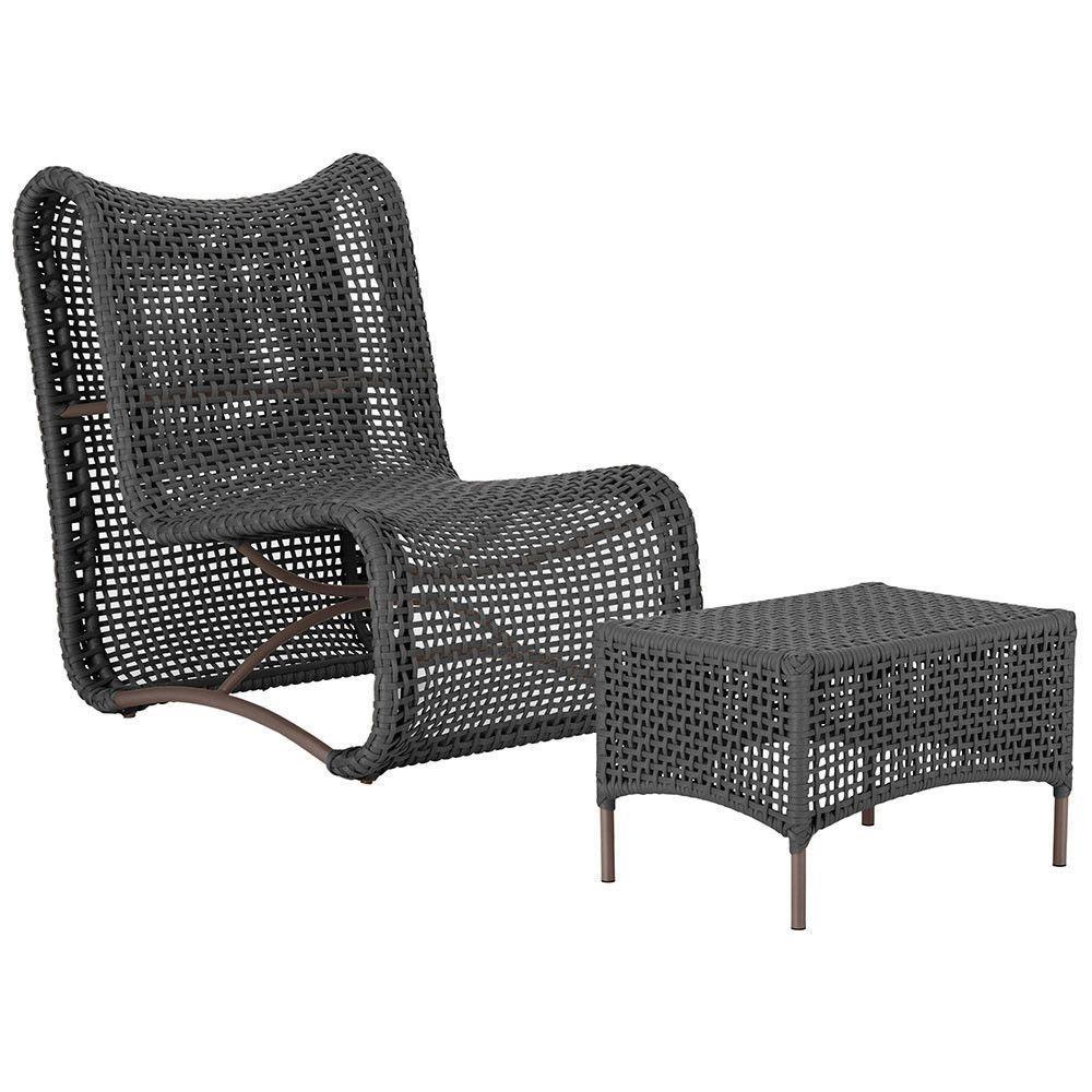 1 Poltrona E Mesa Texas Alumínio Marrom Corda Náutica Trama Preto - 1