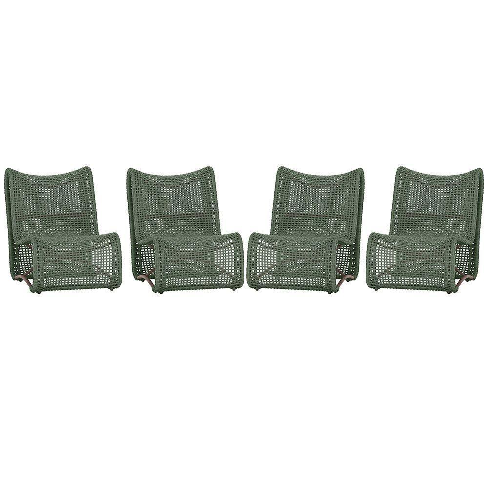 4 Poltronas Texas Em Alumínio Marrom Corda Náutica Trama Verde - 1