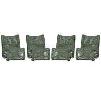 4 Poltronas Texas Em Alumínio Marrom Corda Náutica Trama Verde - 1