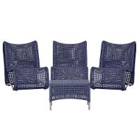 3 Poltronas E Mesa Texas Alumínio Fendi Corda Náutica Trama Azul - 1