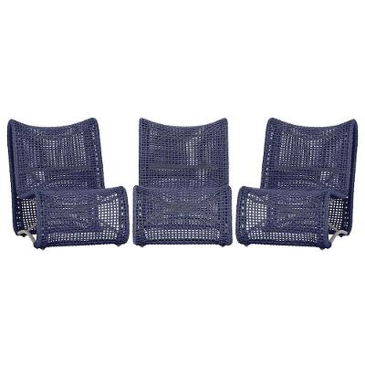 3 Poltronas Texas Em Alumínio Fendi Corda Náutica Trama Azul