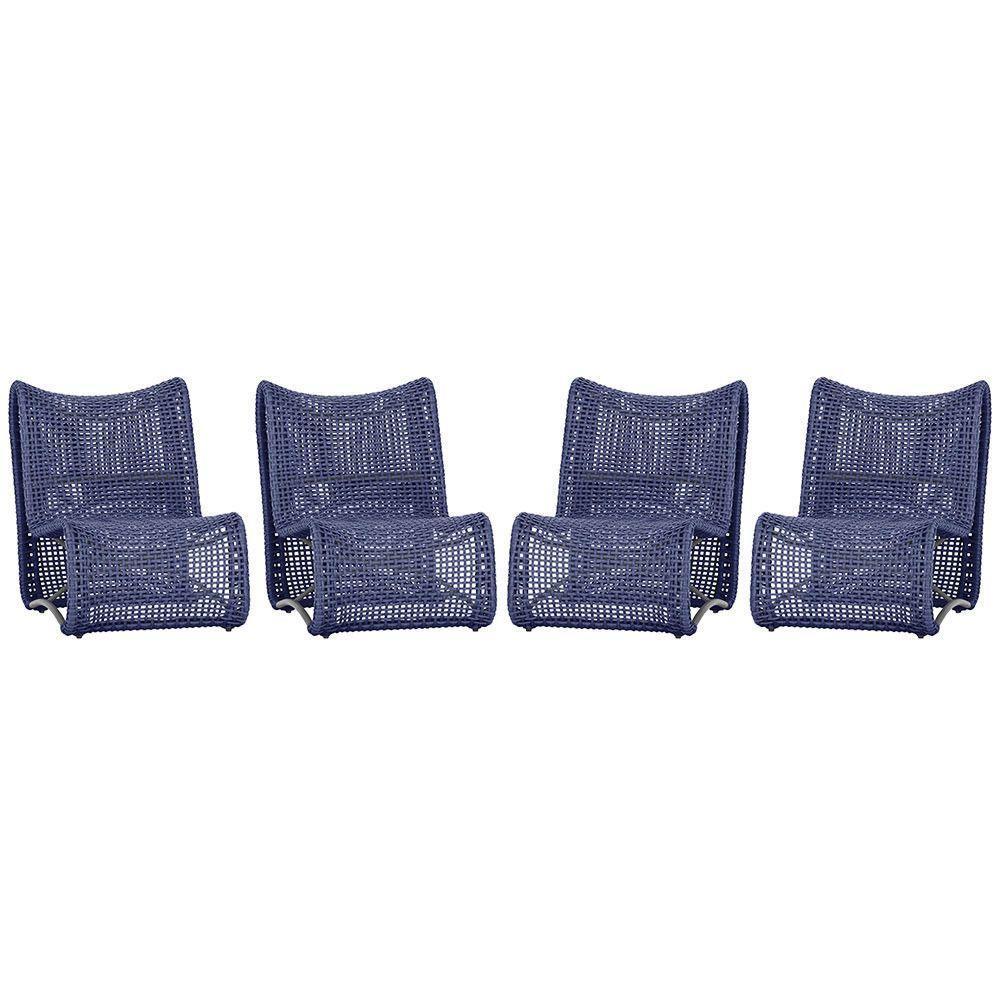 4 Poltronas Texas Em Alumínio Preto Corda Náutica Trama Azul - 1