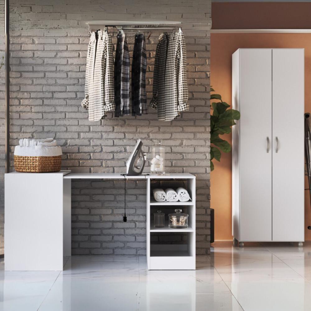 Conjunto De Armário Lavanderia 2 Portas Com Mesa Dobrável Multimóveis Mp5060 Branco - 1