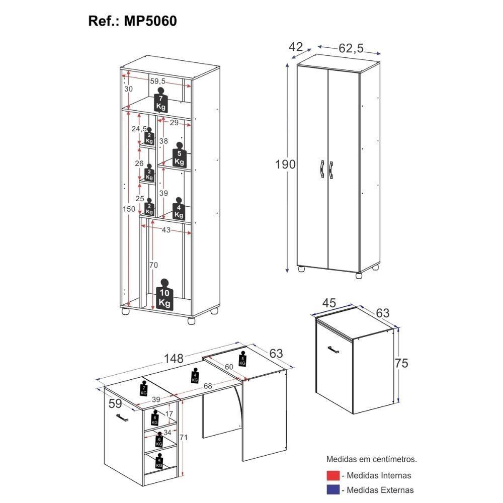 Conjunto De Armário Lavanderia 2 Portas Com Mesa Dobrável Multimóveis Mp5060 Branco - 6