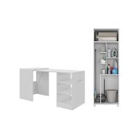 Conjunto De Armário Lavanderia 2 Portas Com Mesa Dobrável Multimóveis Mp5060 Branco