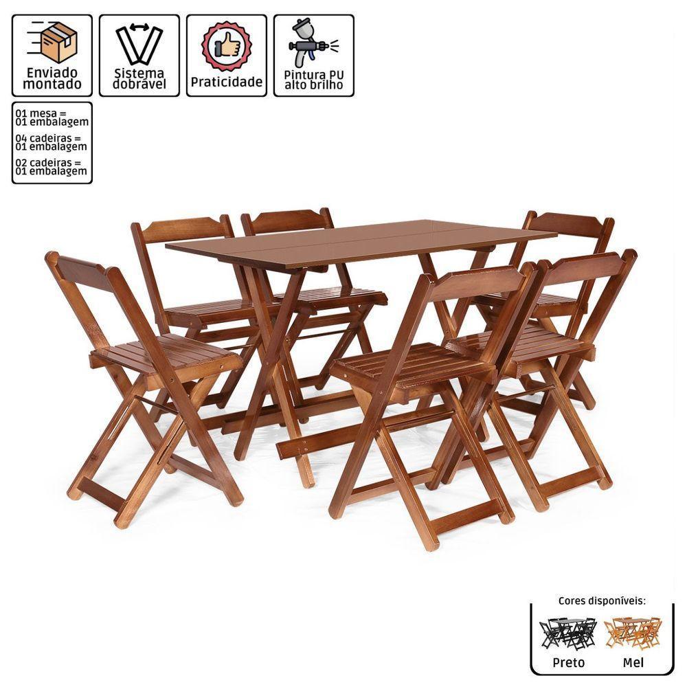 Conjunto Mesa Dobrável 1.20 X 70 Com 6 Cadeiras Cor:imbuia - 2