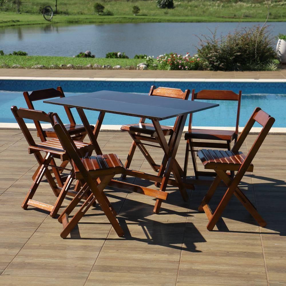 Conjunto Mesa Dobrável 1.20 X 70 Com 6 Cadeiras Cor:imbuia - 6
