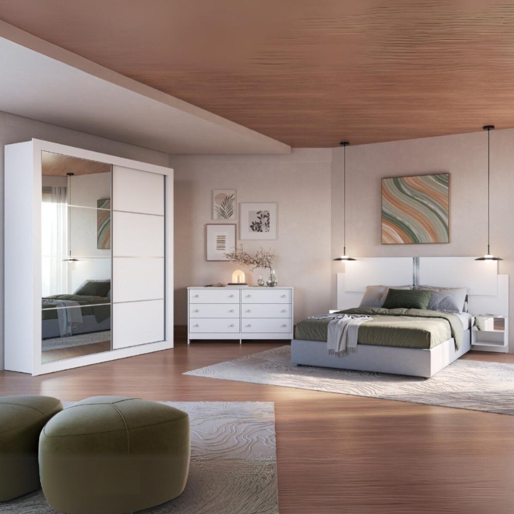 Quarto Completo Com Cabeceira Casal/queen Guarda-roupa E Cômoda Multimóveis Mp4375 Branco/lacca Fumê - 1