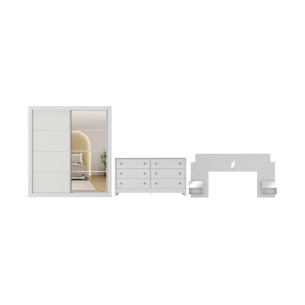 Quarto Completo Com Cabeceira Casal/queen Guarda-roupa E Cômoda Multimóveis Mp4375 Branco/lacca Fumê - 2