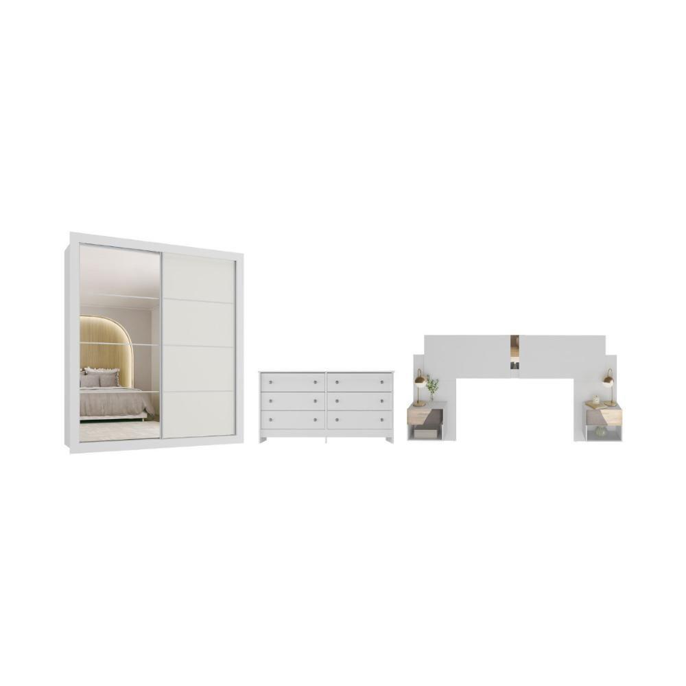 Quarto Completo Com Cabeceira Casal/queen Guarda-roupa E Cômoda Multimóveis Mp4375 Branco/lacca Fumê - 4