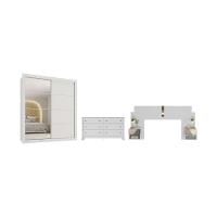 Quarto Completo Com Cabeceira Casal/queen Guarda-roupa E Cômoda Multimóveis Mp4375 Branco/lacca Fumê