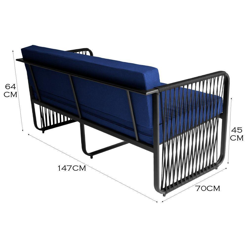 Namoradeira área Externa Alumínio Corda Náutica Santiago Preto-azul - 2