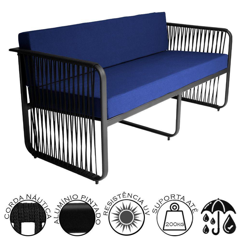 Namoradeira área Externa Alumínio Corda Náutica Santiago Preto-azul - 3