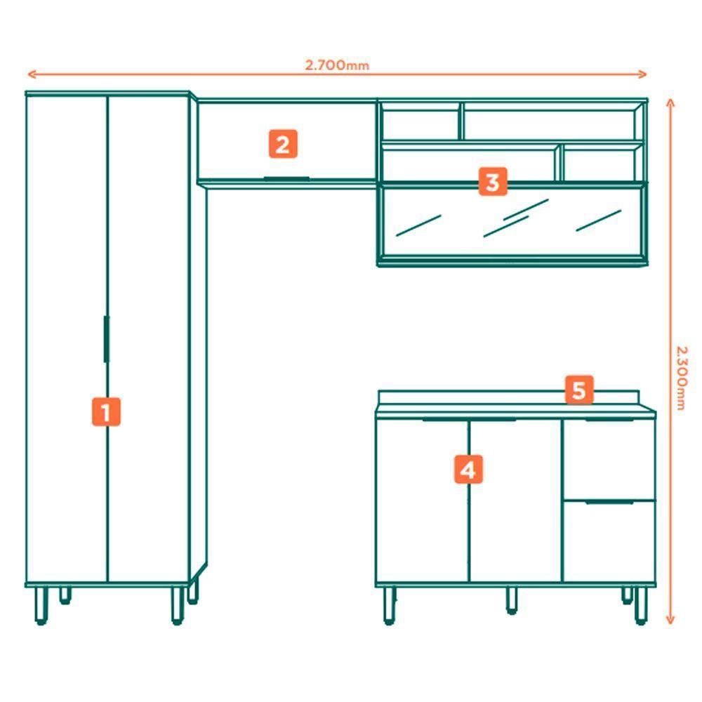 Armarios Lavanderia 4 Modulos Mdf 270 Cm Tosc Freijo Nero Mxm Freijo Nero - 3