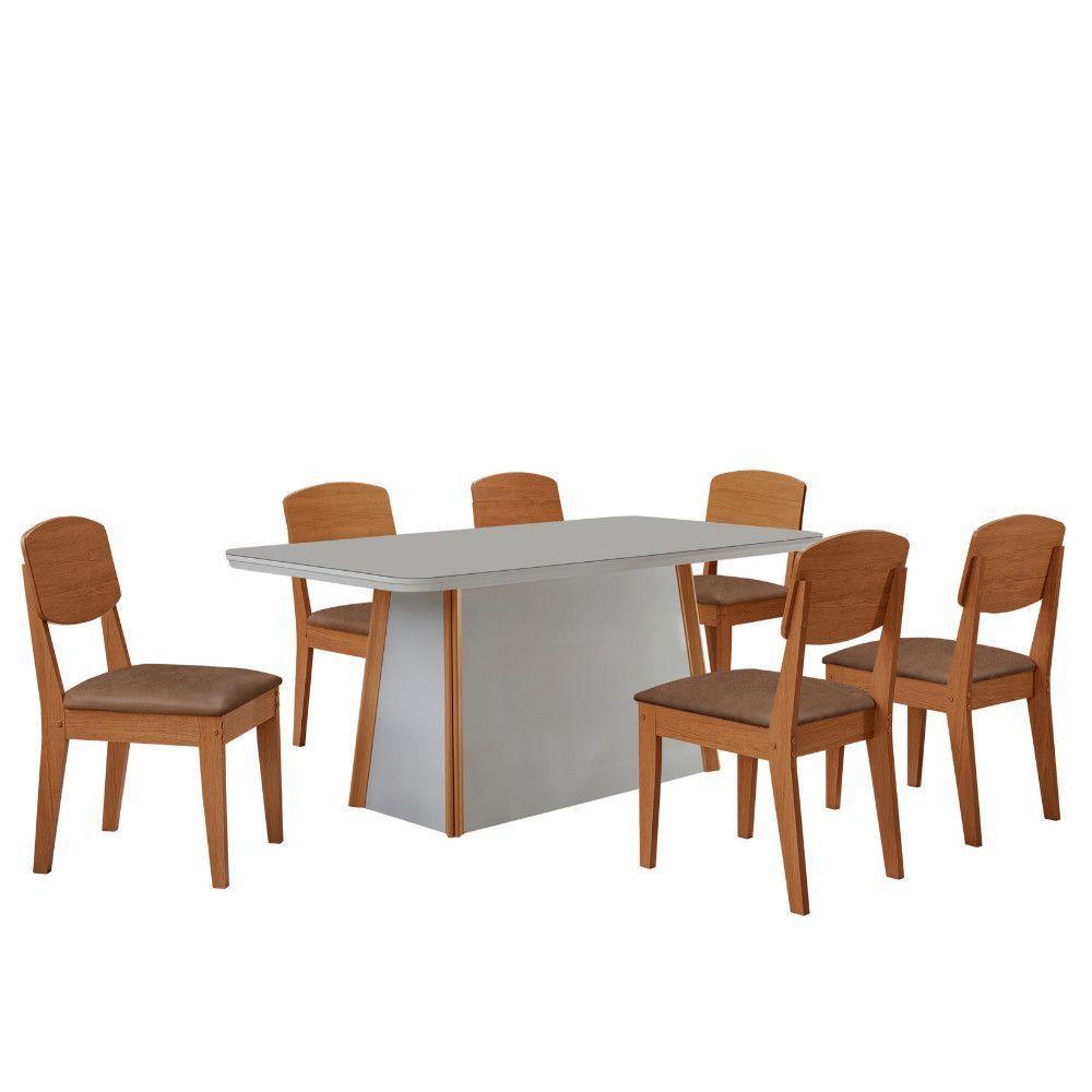 Mesa Diane 180cm Tampo Mdf Vidro Canto Copo Com 6 Cadeiras Tork /off /naturale /serig Off - 2