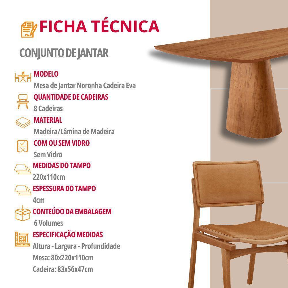 Mesa De Jantar Noronha 220cm Madeira Tampo Barril 8 Cadeiras Eva Star Caramelo / Imbuia Nat. - 7