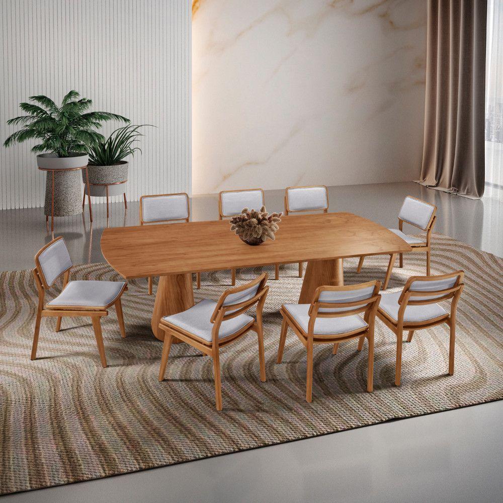 Mesa De Jantar Noronha 220cm Madeira Tampo Barril 8 Cadeiras Eva Luna / Imbuia Nat. - 1