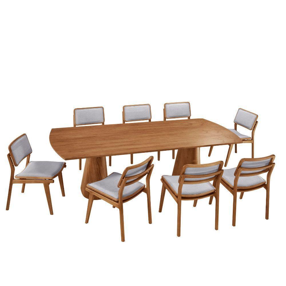 Mesa De Jantar Noronha 220cm Madeira Tampo Barril 8 Cadeiras Eva Luna / Imbuia Nat. - 2