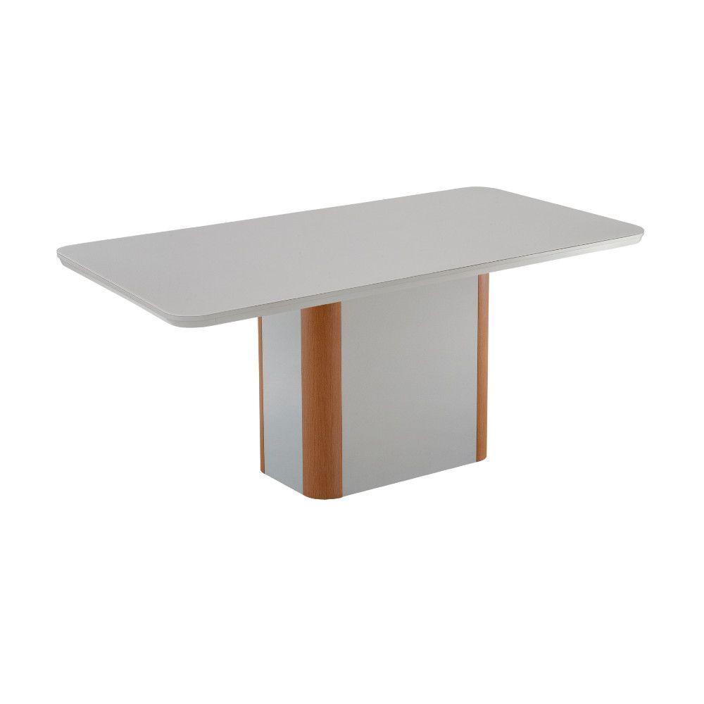 Mesa De Jantar Isadora 180cm Tampo Mdf E Vidro Canto Copo Naturalle /off White /serig. Off - 1