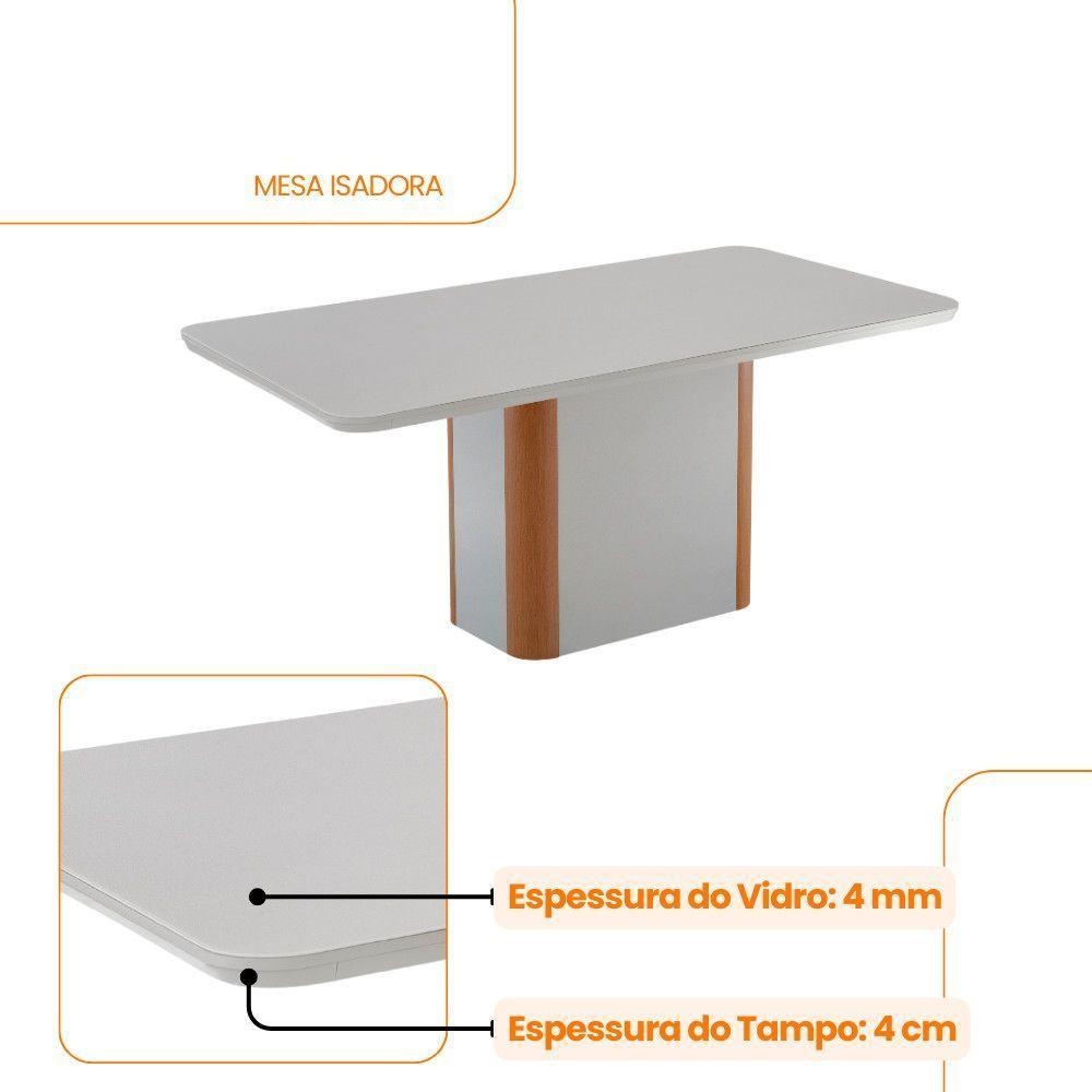 Mesa De Jantar Isadora 180cm Tampo Mdf E Vidro Canto Copo Naturalle /off White /serig. Off - 2