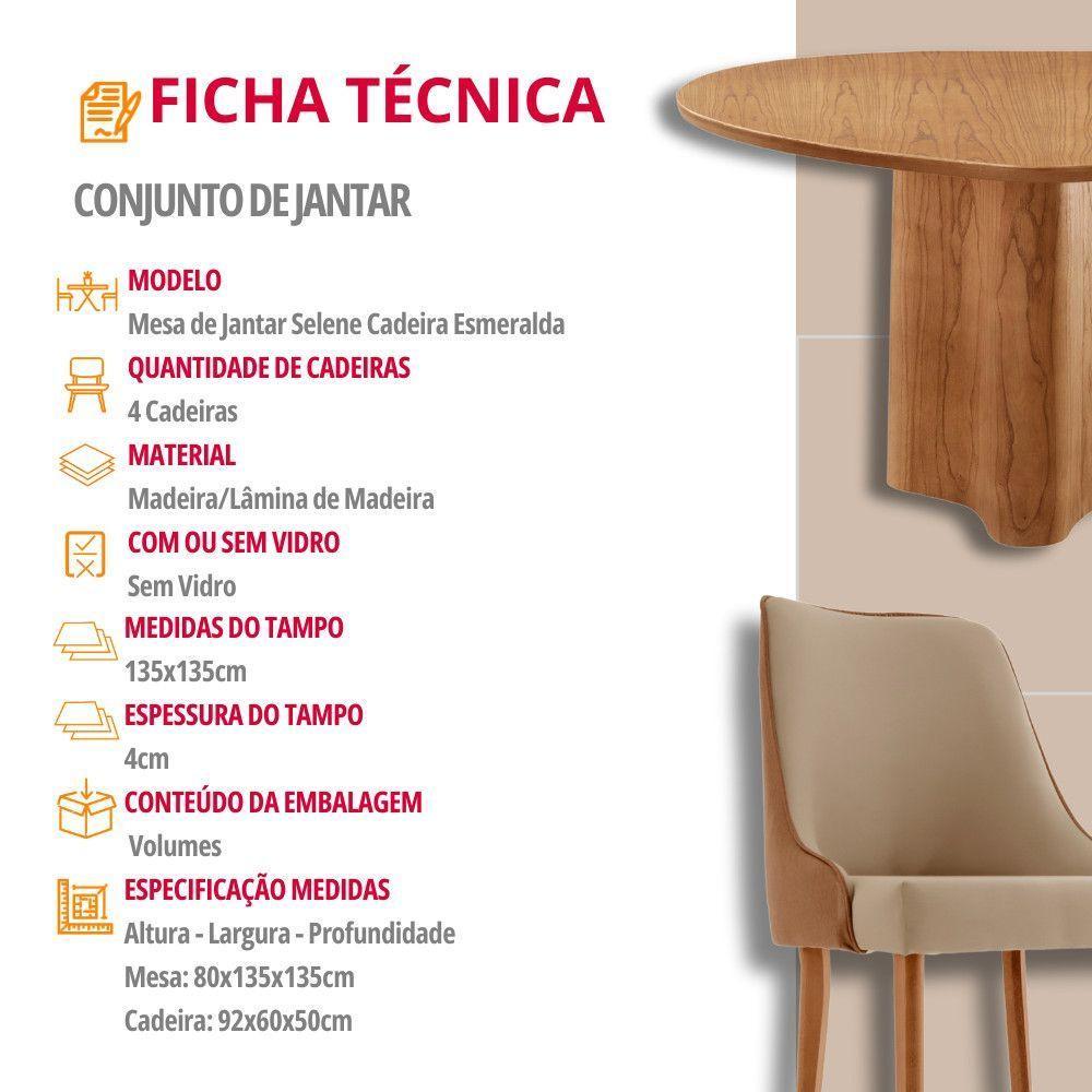 Sala De Jantar Mesa Selene 135cm Madeira Tampo Laminado Veludo Bege /star Caramelo /imbuia Nat. - 7