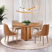 Sala De Jantar Mesa Selene 135cm Madeira Tampo Laminado Veludo Bege /star Caramelo /imbuia Nat. - 1