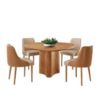 Sala De Jantar Mesa Selene 135cm Madeira Tampo Laminado Veludo Bege /star Caramelo /imbuia Nat. - 2