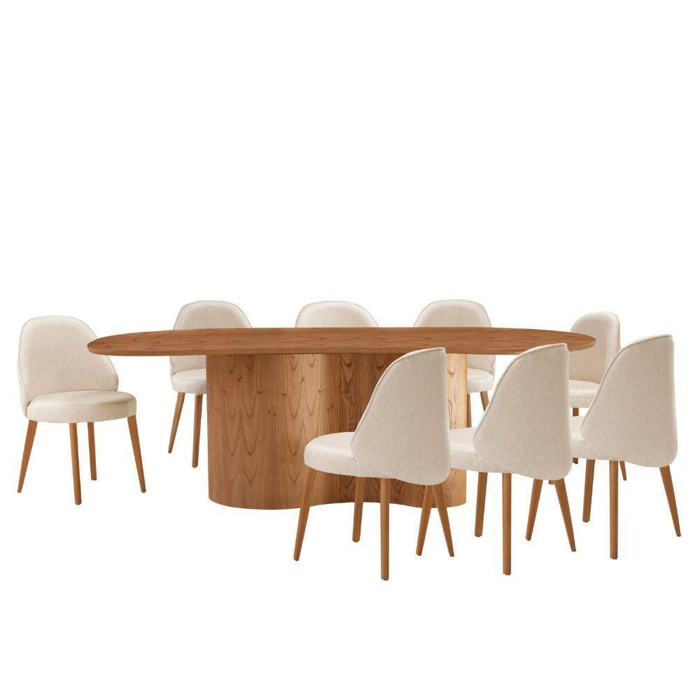 Mesa De Jantar Suiça 220cm Madeira Tampo Laminado Orgânico Linho Off / Imbuia Nat. - 2