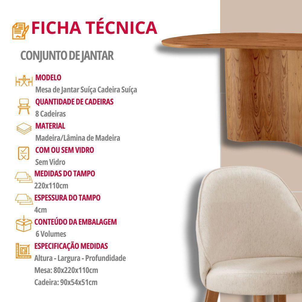 Mesa De Jantar Suiça 220cm Madeira Tampo Laminado Orgânico Linho Off / Imbuia Nat. - 7