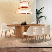 Mesa De Jantar Suiça 220cm Madeira Tampo Laminado Orgânico Linho Off / Imbuia Nat. - 1