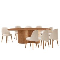 Mesa De Jantar Suiça 220cm Madeira Tampo Laminado Orgânico Linho Off / Imbuia Nat. - 2