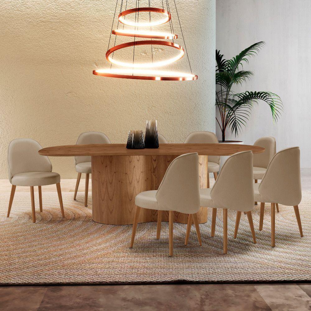 Mesa De Jantar Suiça 220cm Madeira Tampo Laminado Orgânico Veludo Bege / Imbuia Nat. - 1