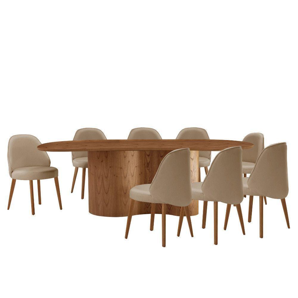 Mesa De Jantar Suiça 220cm Madeira Tampo Laminado Orgânico Veludo Bege / Imbuia Nat. - 2