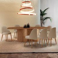 Mesa De Jantar Suiça 220cm Madeira Tampo Laminado Orgânico Veludo Bege / Imbuia Nat. - 1