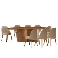 Mesa De Jantar Suiça 220cm Madeira Tampo Laminado Orgânico Veludo Bege / Imbuia Nat. - 2