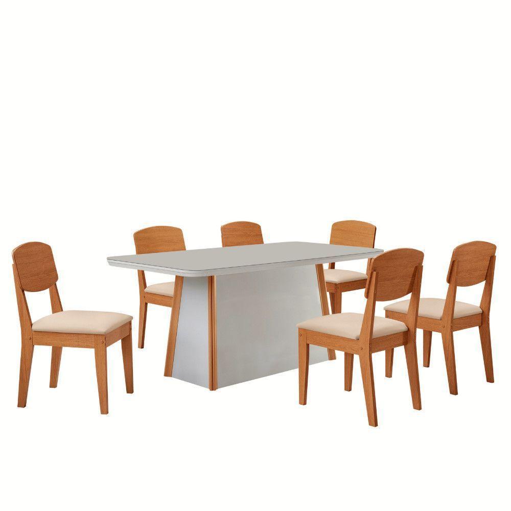 Mesa Diane 180cm Tampo Mdf Vidro Canto Copo Com 6 Cadeiras Veludo Creme /off /naturale /serig Off - 2