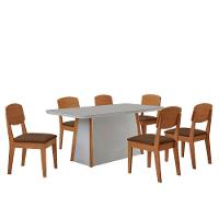 Mesa Diane 180cm Tampo Mdf Vidro Canto Copo Com 6 Cadeiras Vel Marrom /off /naturale /serig Off - 2