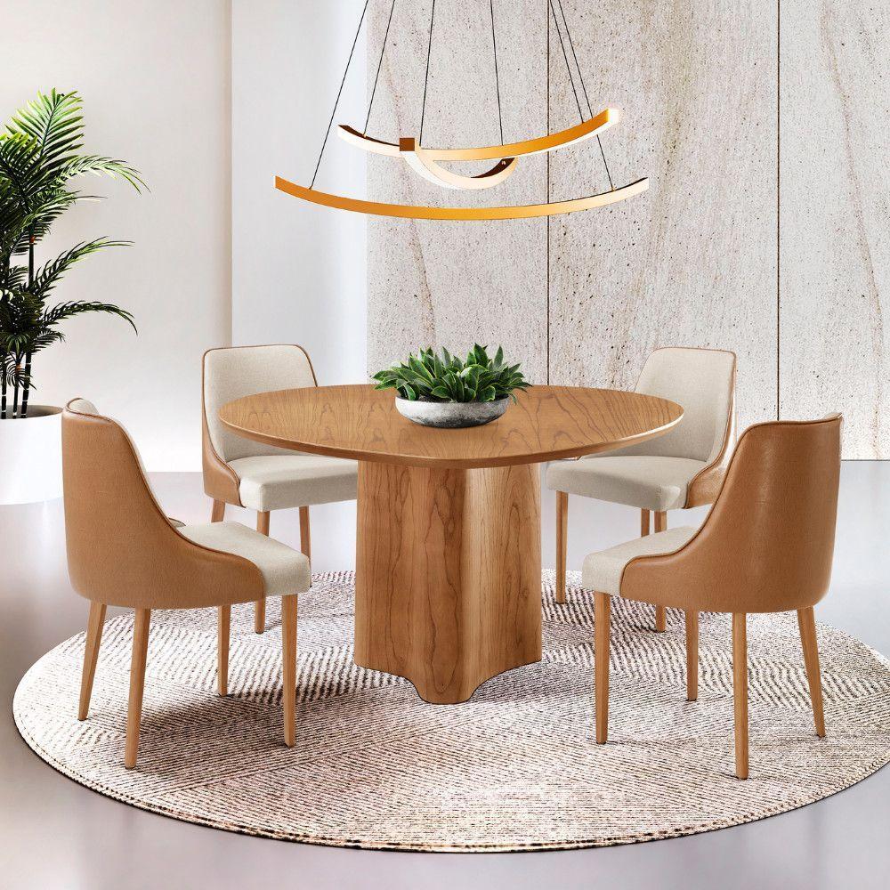 Sala De Jantar Mesa Selene 135cm Madeira Tampo Laminado Linho Off/ Star Caramelo/ Imbuia Nat. - 1
