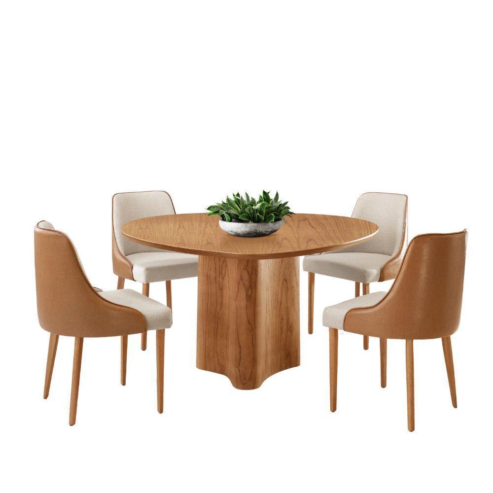 Sala De Jantar Mesa Selene 135cm Madeira Tampo Laminado Linho Off/ Star Caramelo/ Imbuia Nat. - 2