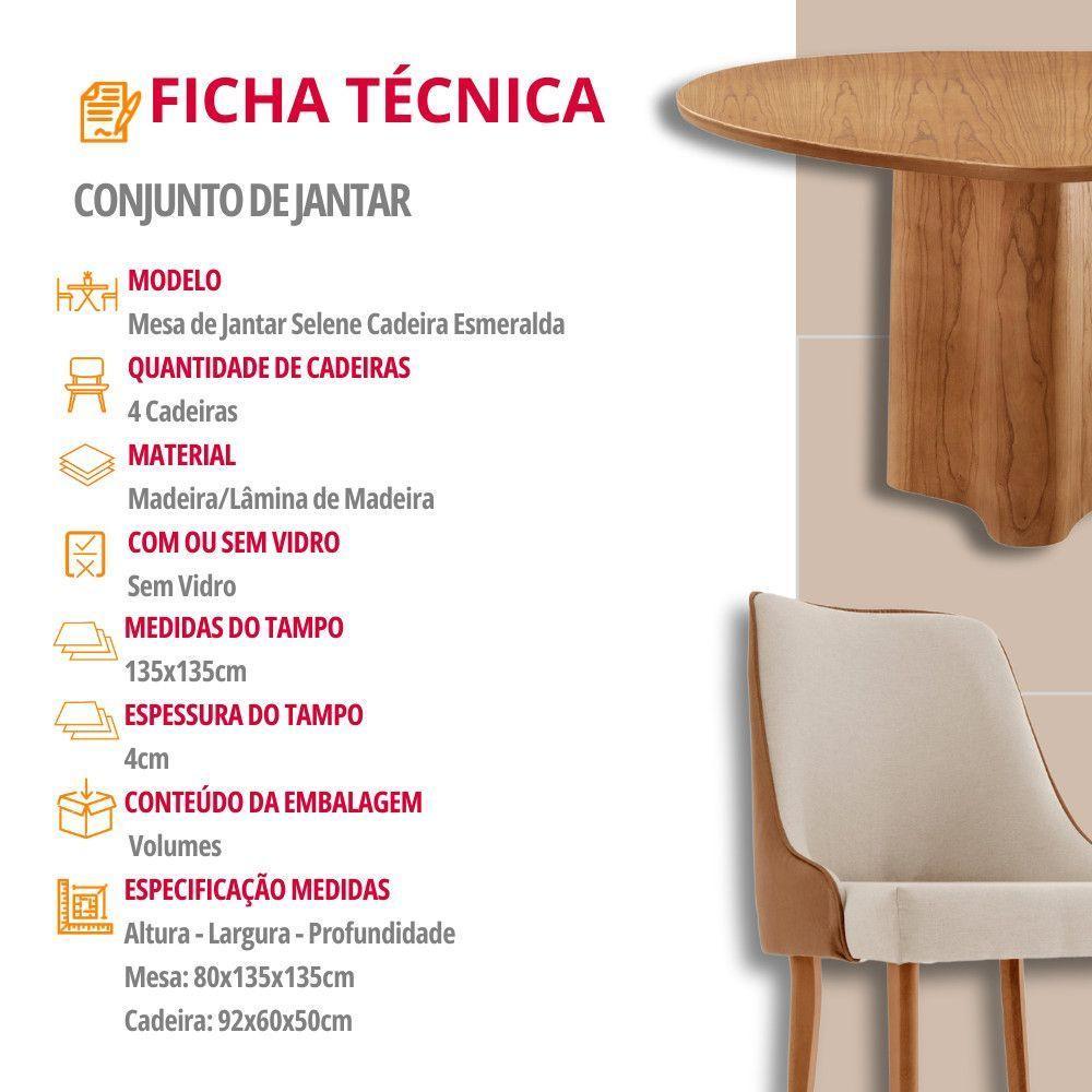 Sala De Jantar Mesa Selene 135cm Madeira Tampo Laminado Linho Off/ Star Caramelo/ Imbuia Nat. - 7