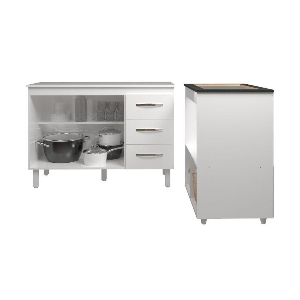 Balcão Armário Gabinete Bruna 118 Cm Com Tampo Tampão E Balcão Evelyn Para Cooktop 4 Bocas Branco - 4
