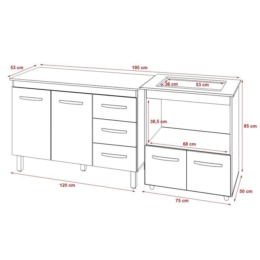 Balcão Armário Gabinete Bruna 118 Cm Com Tampo Tampão E Balcão Evelyn Para Cooktop 4 Bocas Branco - 6