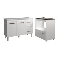 Balcão Armário Gabinete Bruna 118 Cm Com Tampo Tampão E Balcão Evelyn Para Cooktop 4 Bocas Branco - 1