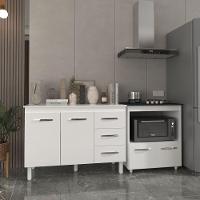 Balcão Armário Gabinete Bruna 118 Cm Com Tampo Tampão E Balcão Evelyn Para Cooktop 4 Bocas Branco - 3