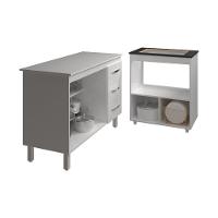 Balcão Armário Gabinete Bruna 118 Cm Com Tampo Tampão E Balcão Evelyn Para Cooktop 4 Bocas Branco - 5