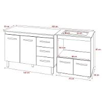 Balcão Armário Gabinete Bruna 118 Cm Com Tampo Tampão E Balcão Evelyn Para Cooktop 4 Bocas Branco - 6