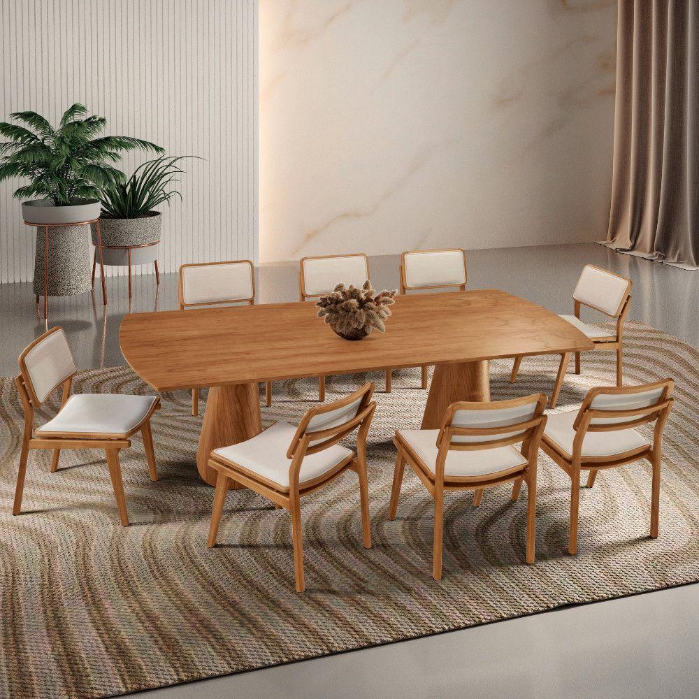 Mesa De Jantar Noronha 220cm Madeira Tampo Barril 8 Cadeiras Eva Linho Off / Imbuia Nat - 1